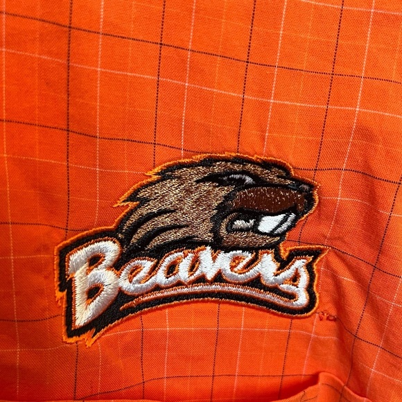 OSU Beavers Collegiate Orange Long Sleeve Plaid Embroidered Button Down Shirt - Picture 3 of 5